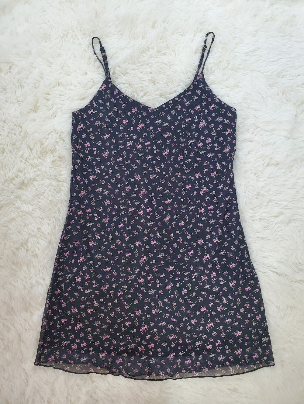 Stitch & Pine Size M Black Floral Mesh Sleeveless Tank Fully Lined Mini Dress